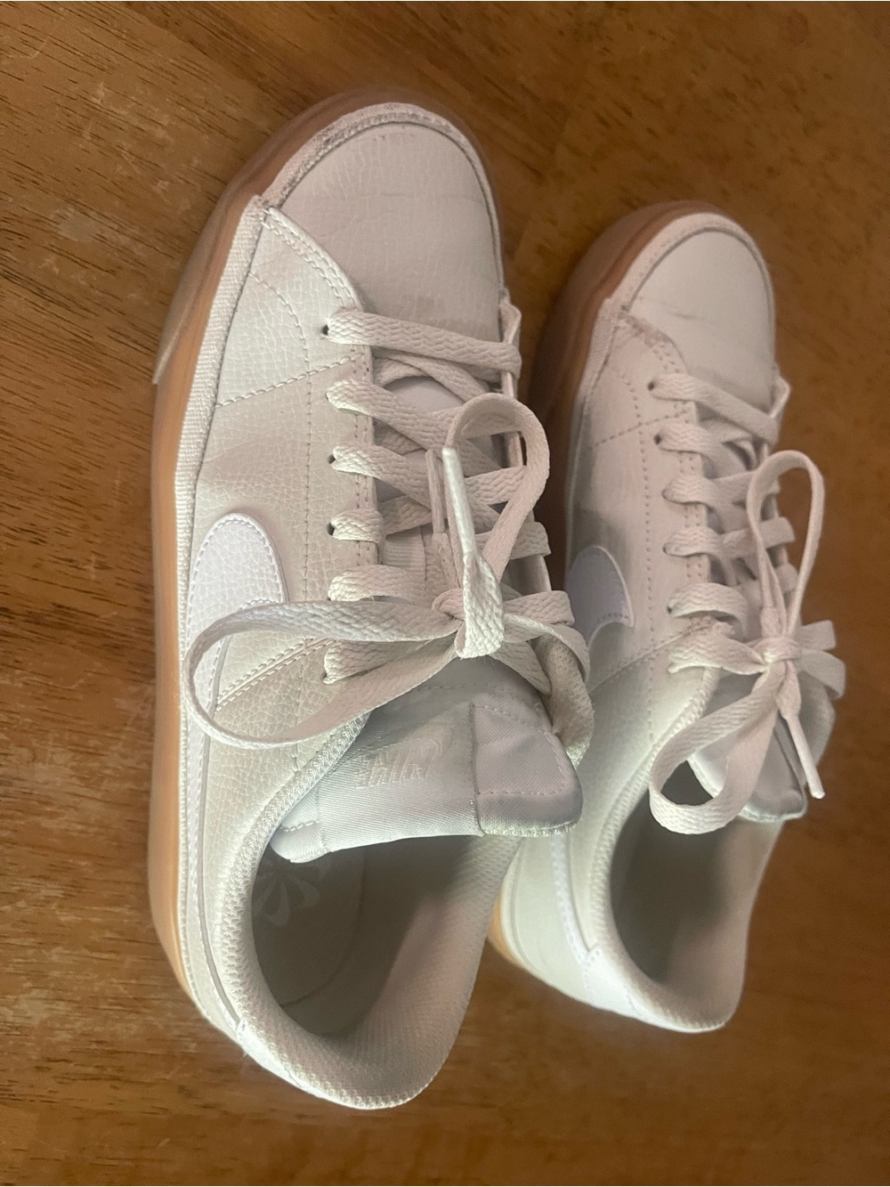Nike Women’s Court Legacy Next Sneakers in Cream and White with Gum Sole - Picture 8 of 13